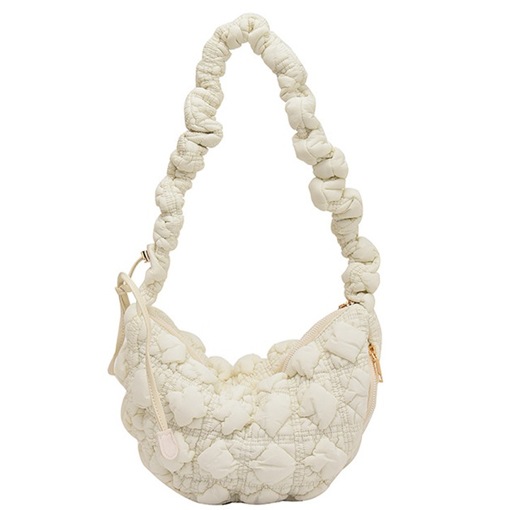 Jormftte női válltáska, bolyhos modell, fehér, mérete 30x18x9cm, nagy kapacitású