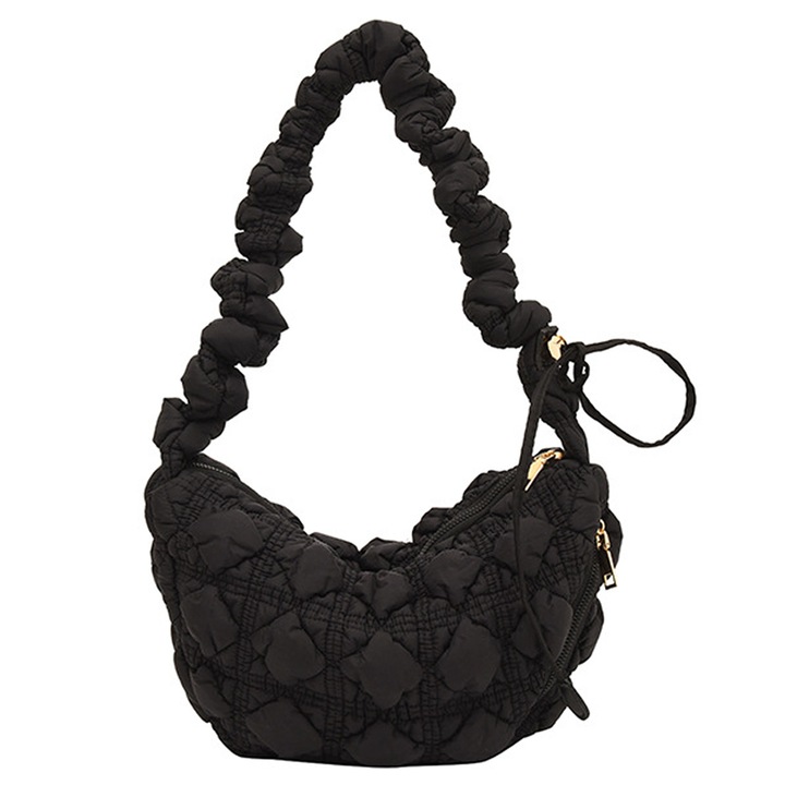 Jormftte női válltáska, bolyhos modell, nagy kapacitású, fekete, 30x18x9cm