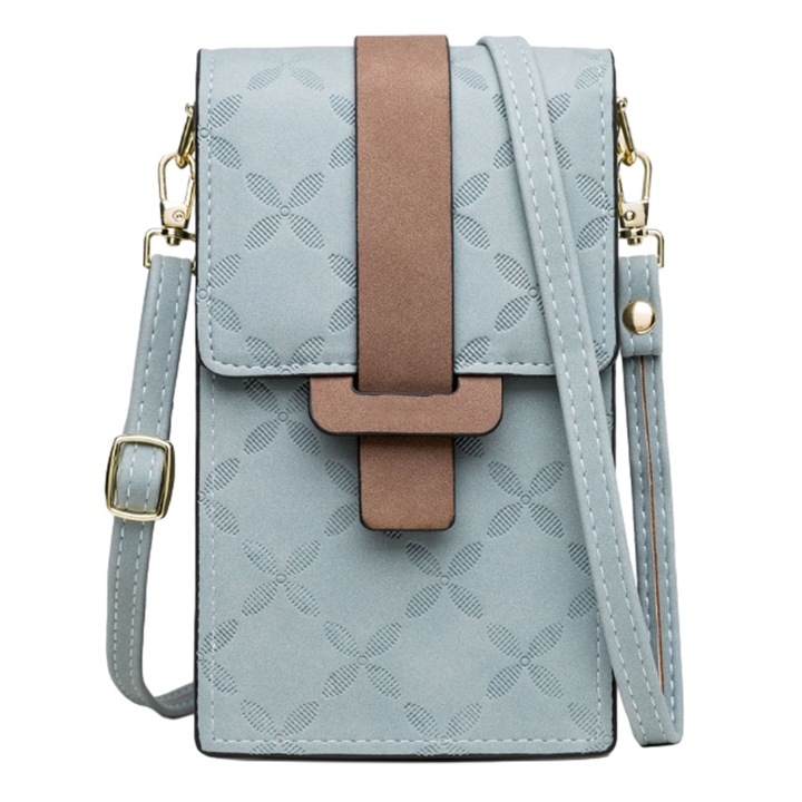 Jormftte telefontartó crossbody táska, többfunkciós kialakítás, 3 cipzáras zseb, világoskék