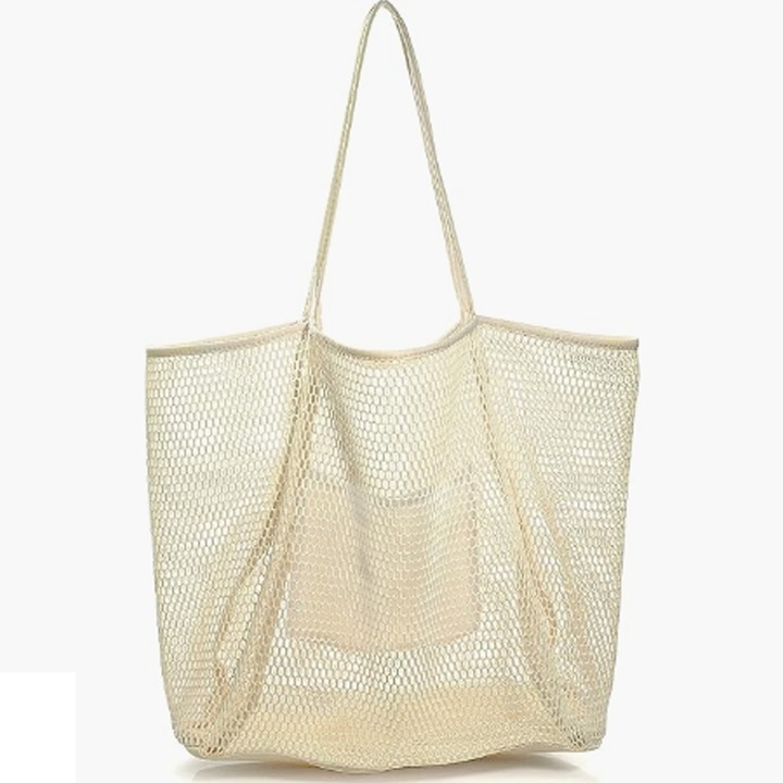 Jormftte női válltáska, nagy, hálós, krémszínű, 53x36x36x16cm