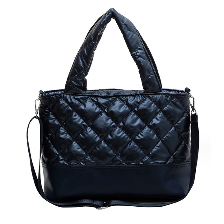 Jormftte női válltáska, puffer modell, fekete/kék/álcázott, 33x15x24cm, állítható és levehető pánttal