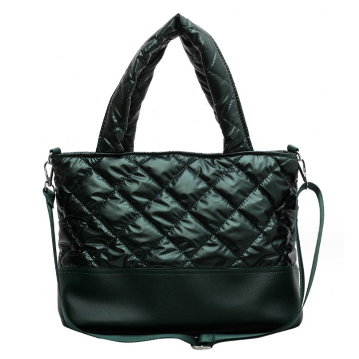 Jormftte női tote táska, bélelt, zöld/khaki/szürke, 33x15x24cm, állítható pánttal és praktikus részletekkel