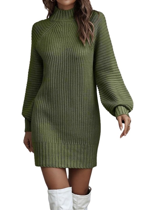 Jormftte pulóverruha, mini, hosszú ujjú, zöld, kötött