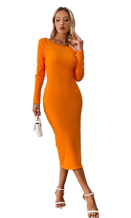 Рокля-пуловер с дълги ръкави, QttvbTna, Вискоза/Полиестер, Оранжево, Оранжев, S