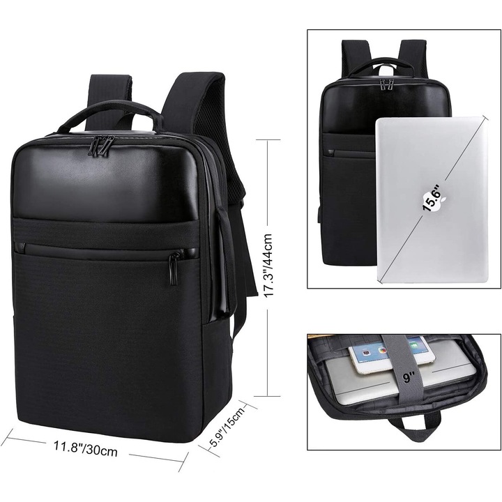 Rucsac laptop, negru, 44x15x30cm, panza, impermeabil