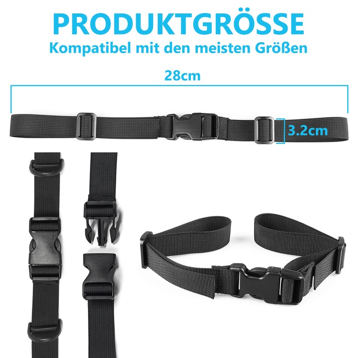 Hátizsák mellheveder szett, 2 db, fekete nylon, állítható, csúszásmentes