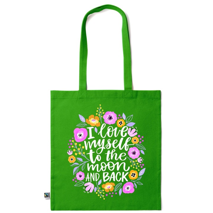 Intelli® Sacosa bumbac Eco-friendly pentru cumparaturi cu manere lungi, Flowers Collection, Flower Circle, 38x42cm, Verde inchis, GR-KI40