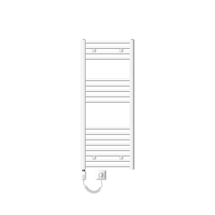 LuxeBath elektromos fürdőszobai radiátor, törölközőszárító, 900W, fehér, acél, 500x1200 mm, egyenes, oldalsó csatlakozás