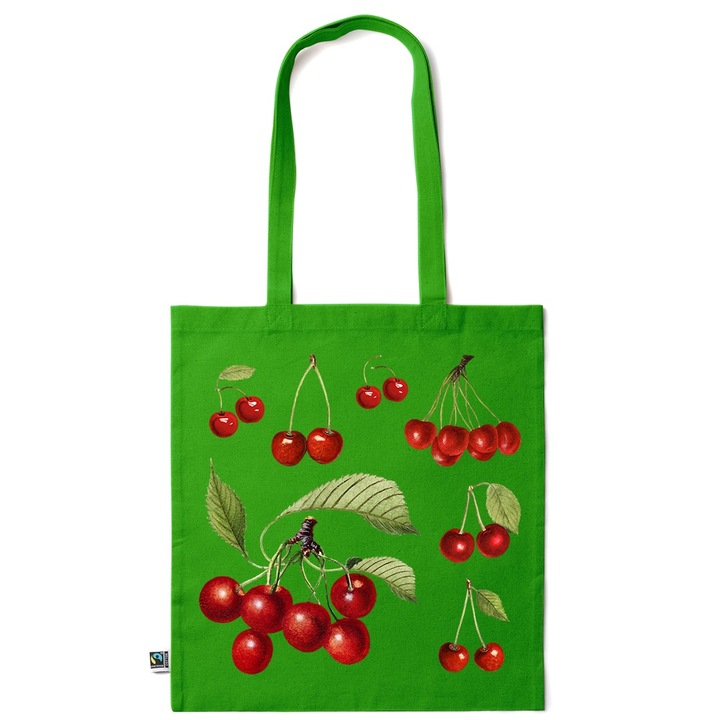 Intelli® Еко-приятелска памучна чанта за пазаруване Sacosa с дълги дръжки, Череша, 38×42см, Тъмно зелена, GR-KI53