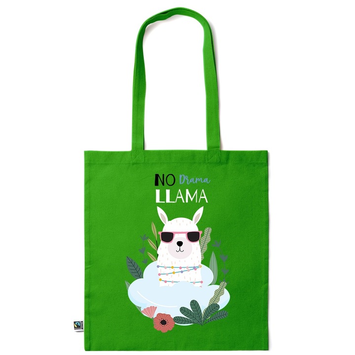 Go For It Shopper fazonú pamut táska mintával, No Drama, 38×42cm, Zöld smaragd, GR-KI28