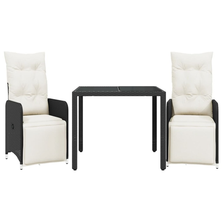 Set bistro de gradina cu perne, vidaXL, 3 piese, negru, poliratan, 33 kg 3277135