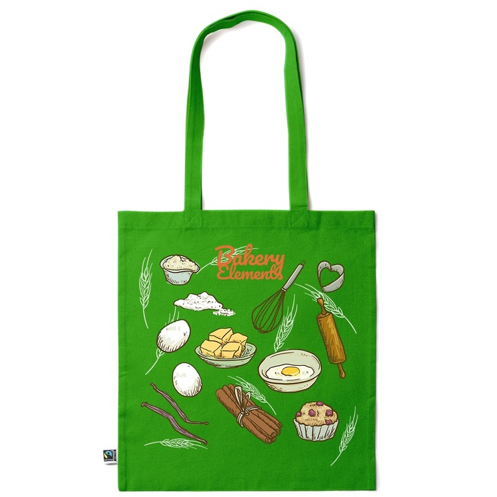 Go For It Shopper fazonú pamut táska mintával, Bakery, 38×42cm, Zöld smaragd, GR-KI101