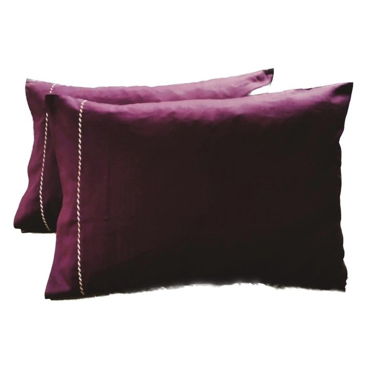 Комплект 2 х Калъфки за възглавници с бродирани детайли, 70 см х 80 см, Casa Bucuriei, модел Simple Lines, бордо, 100% памук, две лица