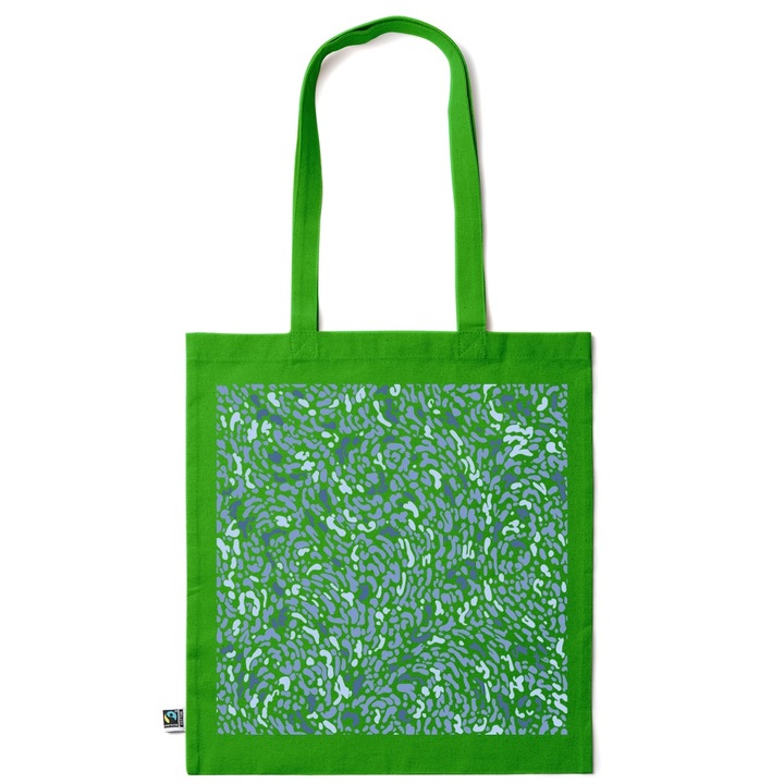 Intelli® Sacosa bumbac Eco-friendly pentru cumparaturi cu manere lungi, Animal Printed Blue, 38×42cm, Verde inchis, GR-KI84