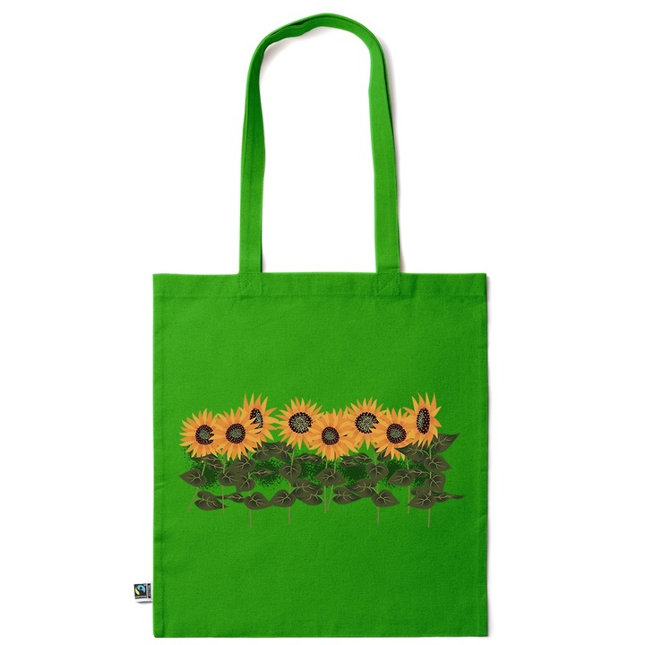 Intelli® Környezetbarát pamut bevásárlótáska hosszú füllel, napraforgó mintával, 38×42cm, sötétzöld, GR-KI112