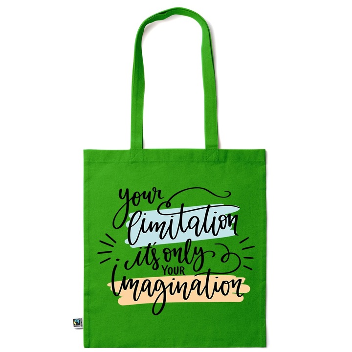 Intelli® Екологична памучна пазарска чанта Sacosa с дълги дръжки, Imagination, 38×42см, Тъмнозелена, GR-KI114