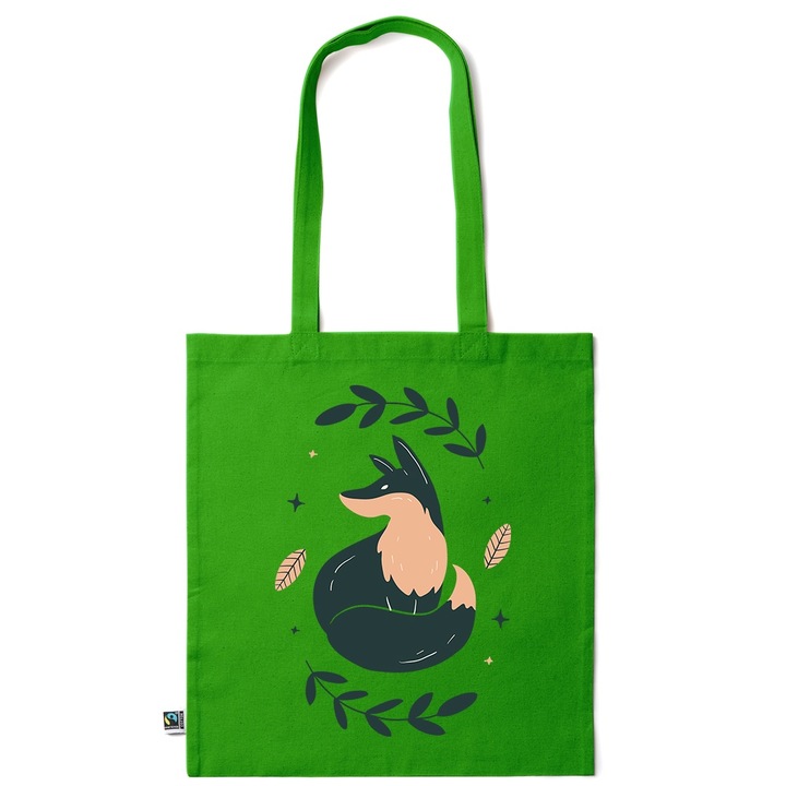 Intelli® Öko-barát pamut bevásárlótáska hosszú füllel, Autumn Fox, 38×42cm, Sötétzöld, GR-KI127