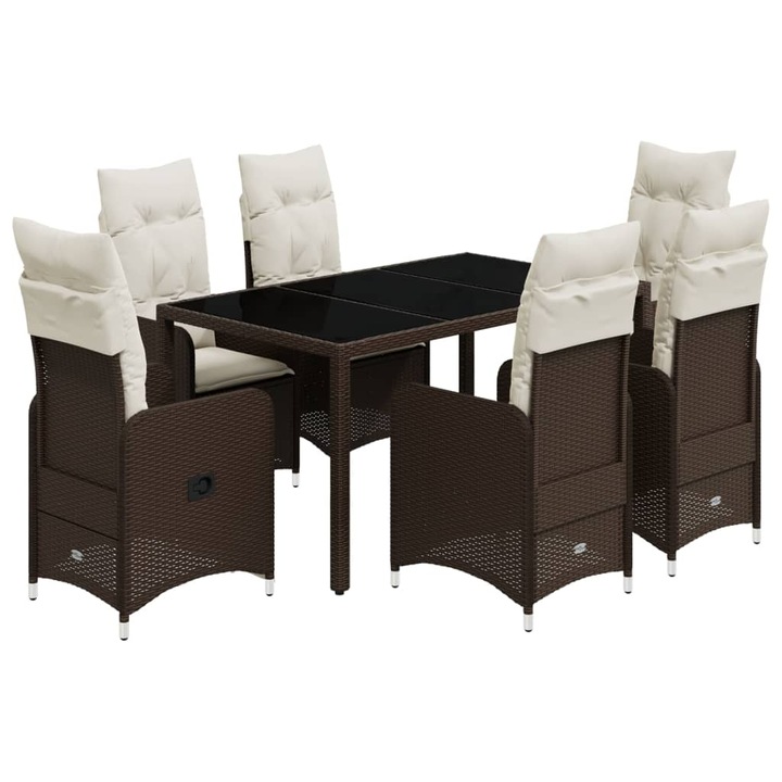 Set bistro de gradina cu perne, vidaXL, 7 piese, maro, poliratan, 56.6 kg 3277068