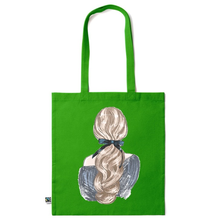 Intelli® Környezetbarát pamut bevásárlótáska hosszú füllel, Beautiful Hair, 38×42cm, Sötétzöld, GR-KI123