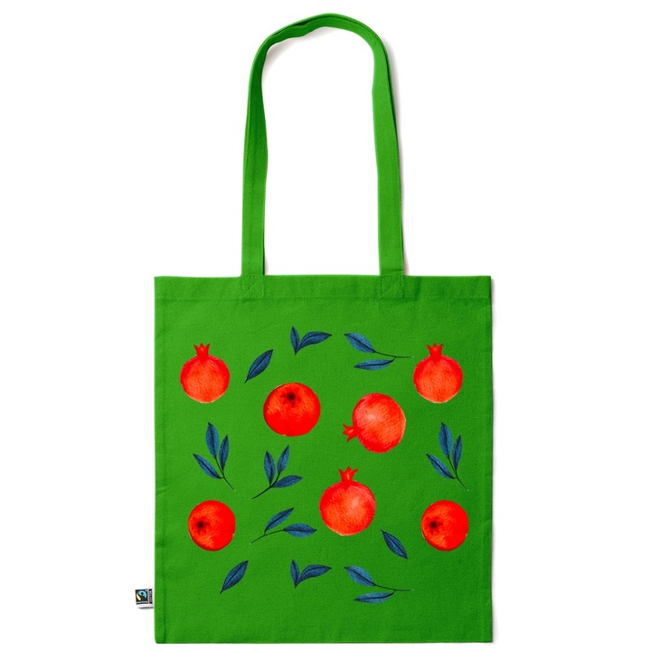 Intelli® Öko-barát pamut bevásárlótáska hosszú füllel, Gránátalma, 38×42cm, Sötétzöld, GR-KI130