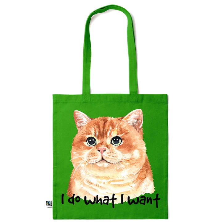 Intelli® Környezetbarát pamut bevásárlótáska hosszú füllel, „I Do What I Want” felirattal, 38×42cm, Sötétzöld, GR-KI200