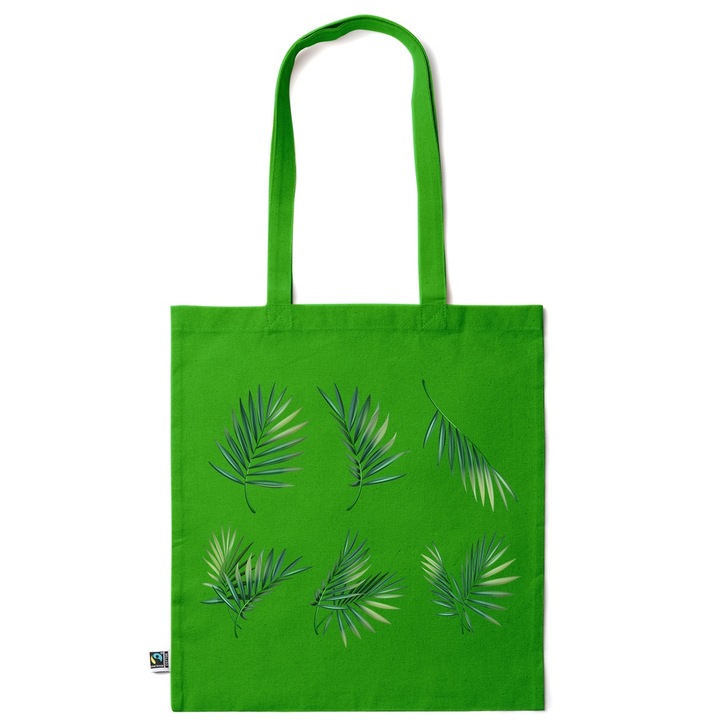 Intelli® Környezetbarát pamut bevásárlótáska hosszú fogantyúkkal, trópusi levelek, 38×42cm, sötétzöld, GR-KI162