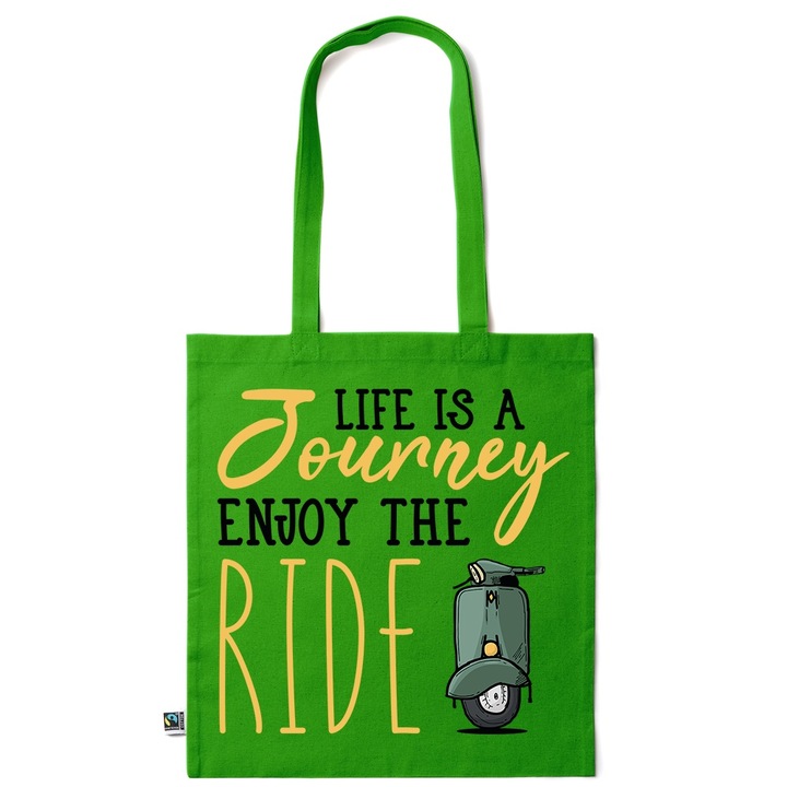 Intelli® Еко памучна пазарска чанта Sacosa с дълги дръжки, Животът е пътуване, 38×42 см, Тъмнозелена, GR-KI244