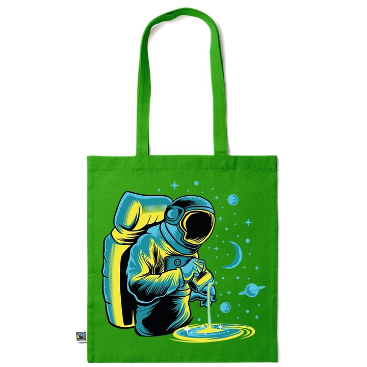 Intelli® Sacosa bumbac Eco-friendly pentru cumparaturi cu manere lungi, Astronaut - Cooking, 38×42cm, Verde inchis, GR-KI209