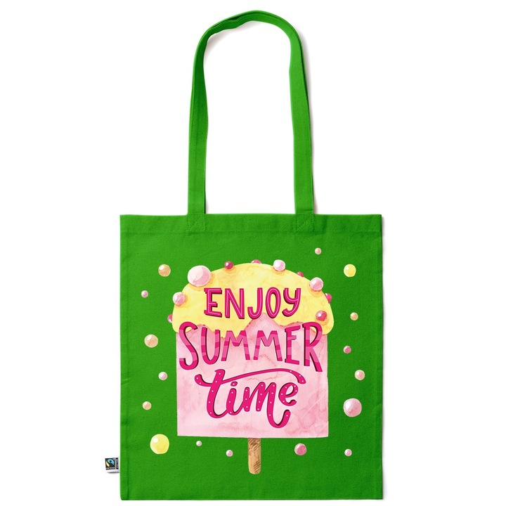 Intelli® Öko-barát pamut bevásárlótáska hosszú füllel, Enjoy Summer, 38×42cm, Sötétzöld, GR-KI206