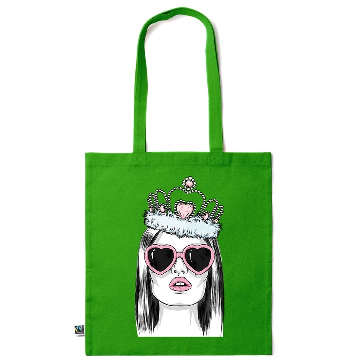 Intelli® Sacosa bumbac Eco-friendly pentru cumparaturi cu manere lungi, Princess, 38×42cm, Verde inchis, GR-KI204