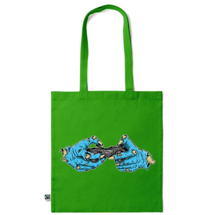 Intelli® Eco-barát pamut bevásárlótáska hosszú füllel, Gaming, 38×42cm, Sötétzöld, GR-KI220