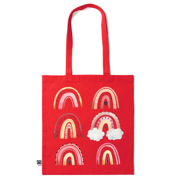 Go For It Shopper fazonú pamut táska mintával, Rainbow Hand Drawn, 38×42cm, Piros grenadine, R-KI13