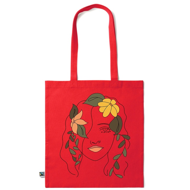 Go For It Shopper fazonú pamut táska mintával, Woman Floral, 38×42cm, Piros grenadine, R-KI22