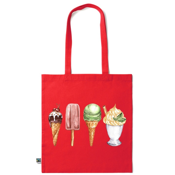 Go For It Shopper fazonú pamut táska mintával, Ice Cream Selection, 38×42cm, Piros grenadine, R-KI8