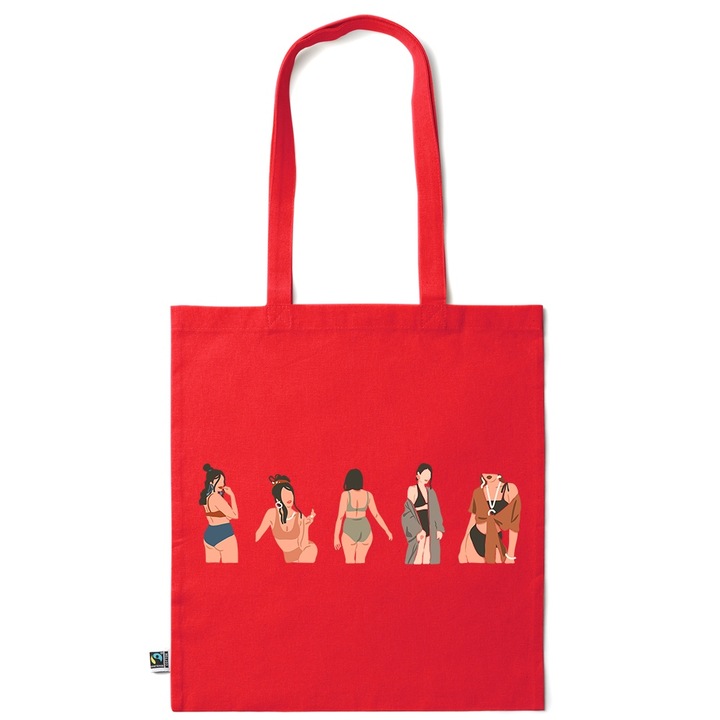 Go For It Shopper fazonú pamut táska mintával, Type Of Woman, 38×42cm, Piros grenadine, R-KI23
