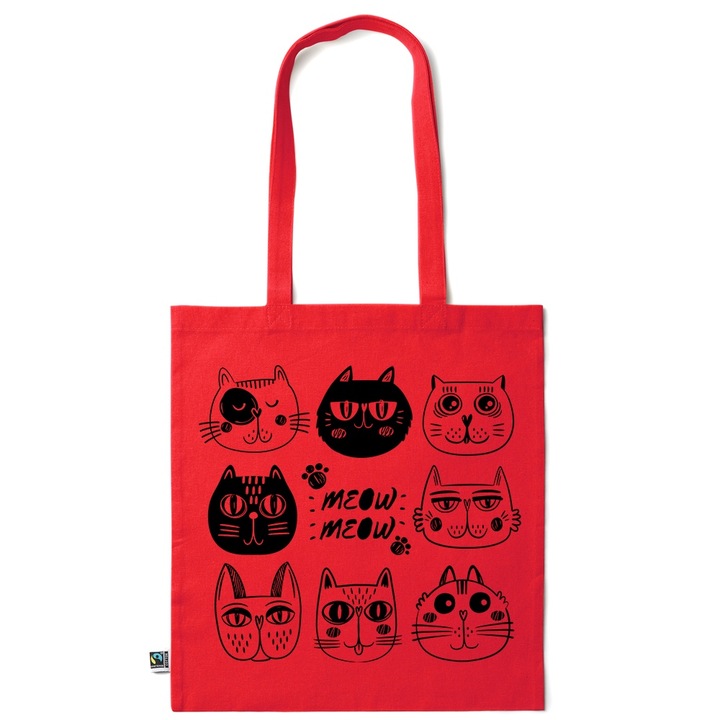 Go For It Shopper fazonú pamut táska mintával, Cars B&W, 38×42cm, Piros grenadine, R-KI55