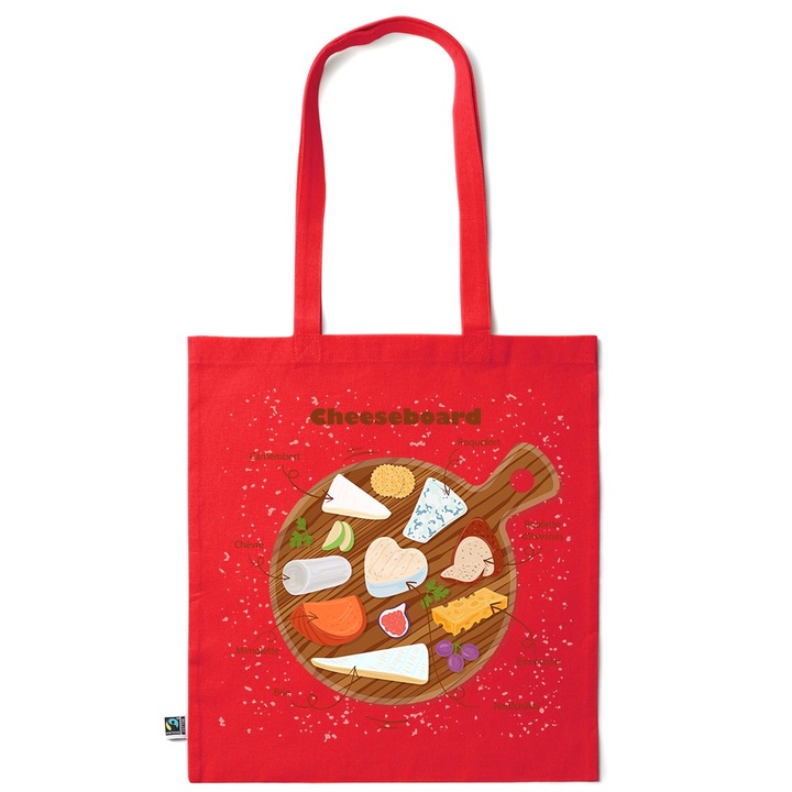 Go For It Shopper fazonú pamut táska mintával, Cheeseboard, 38×42cm, Piros grenadine, R-KI103