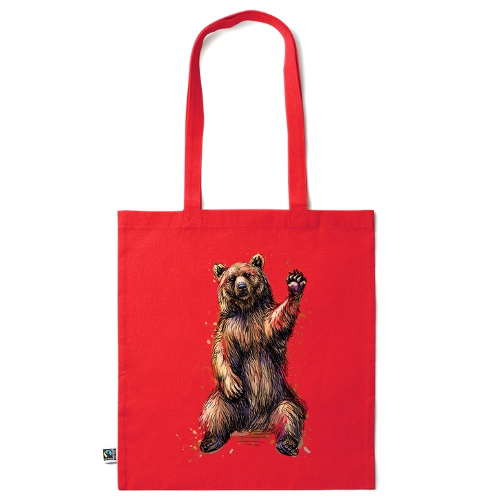 Intelli® Sacosa памучна Екологична чанта за пазаруване с дълги дръжки, Мечка, 38×42см, Тъмночервено, R-KI93