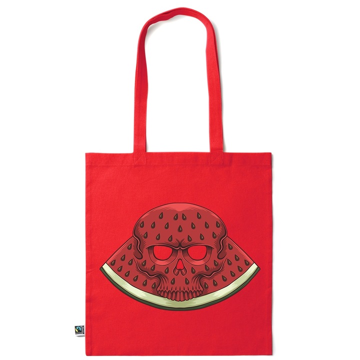 Go For It Shopper fazonú pamut táska mintával, Skull Watermelon, 38×42cm, Piros grenadine, R-KI131