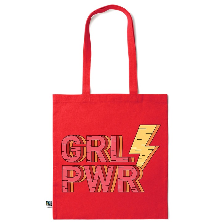 Go For It Shopper fazonú pamut táska mintával, Girl Power, 38×42cm, Piros grenadine, R-KI118