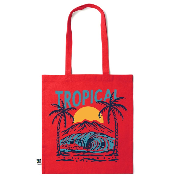 Go For It Shopper fazonú pamut táska mintával, Tropical, 38×42cm, Piros grenadine, R-KI216