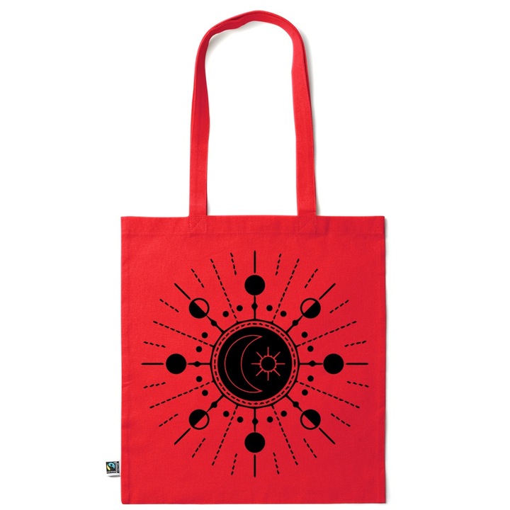 Go For It Shopper fazonú pamut táska mintával, Moon and Sun, 38×42cm, Piros grenadine, R-KI193