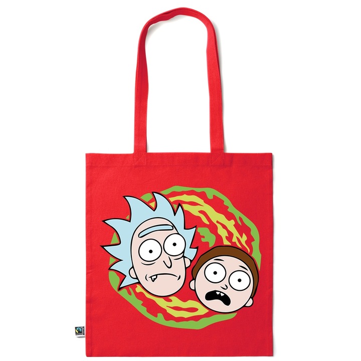 Go For It Shopper fazonú pamut táska mintával, Rick and Morty, 38×42cm, Piros grenadine, R-KI177