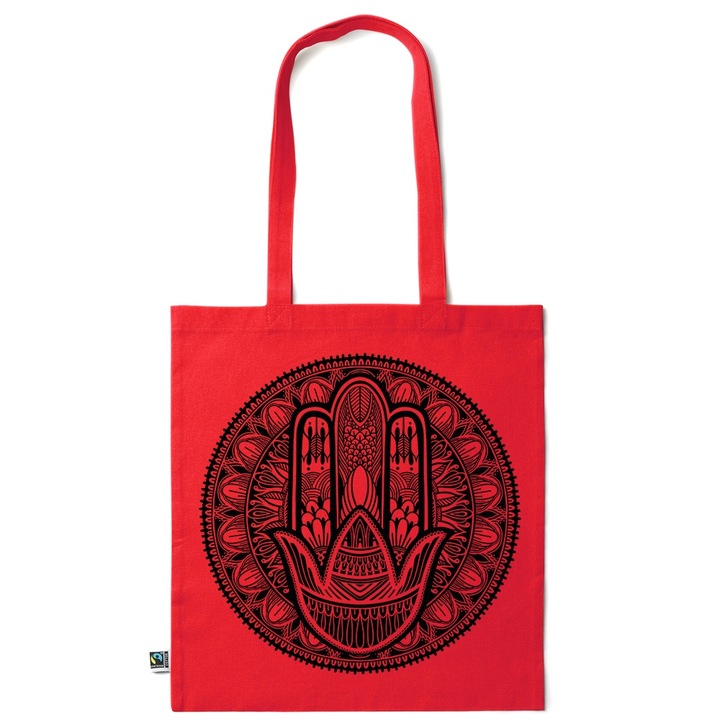 Go For It Shopper fazonú pamut táska mintával, Black Mandala, 38×42cm, Piros grenadine, R-KI194