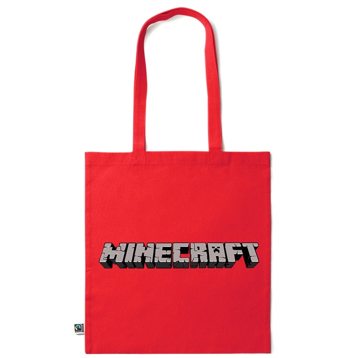 Intelli® Oko-barat pamut bevasarlotaska hosszu fullel, Minecraft, 387878, Piros grenadine, 38 x 42 cm