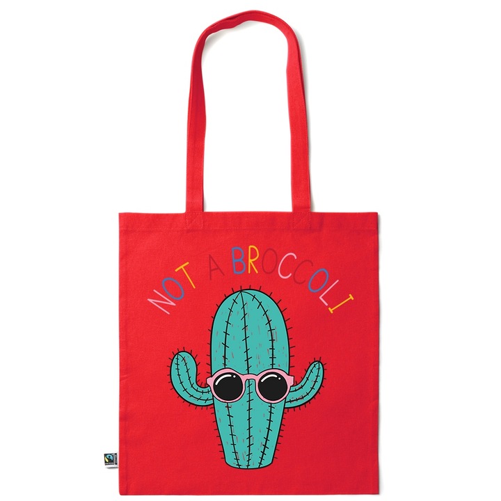 Go For It Shopper fazonú pamut táska mintával, Not a Broccoli, 38×42cm, Piros grenadine, R-KI234