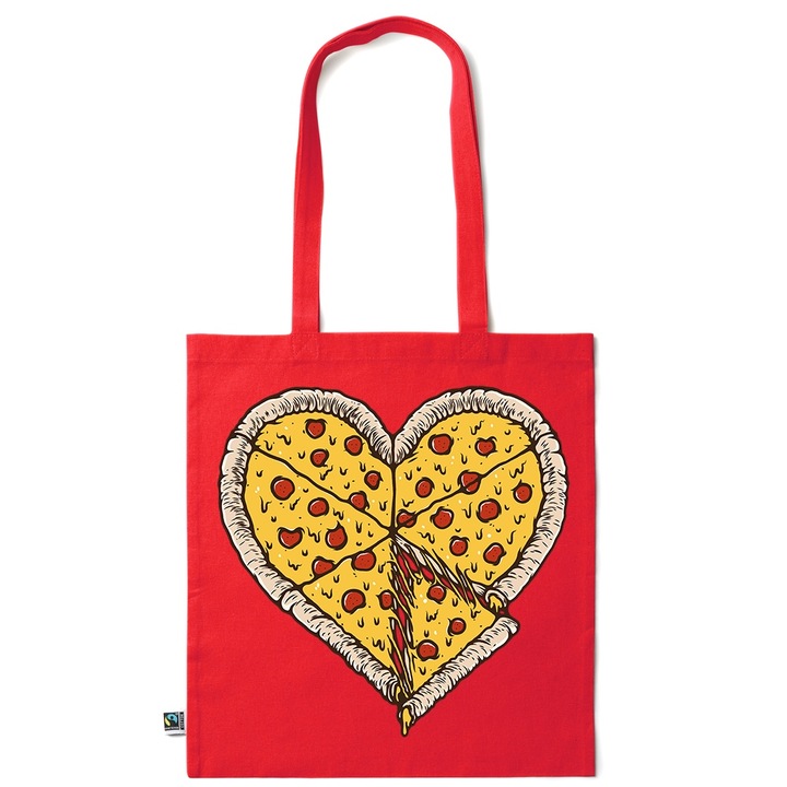 Go For It Shopper fazonú pamut táska mintával, Pizza Love, 38×42cm, Piros grenadine, R-KI224
