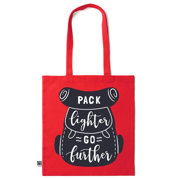 Intelli® Sacosa памучна Eco-friendly пазарска чанта с дълги дръжки, Pack Lighter, 38×42cm, Тъмночервена, R-KI107