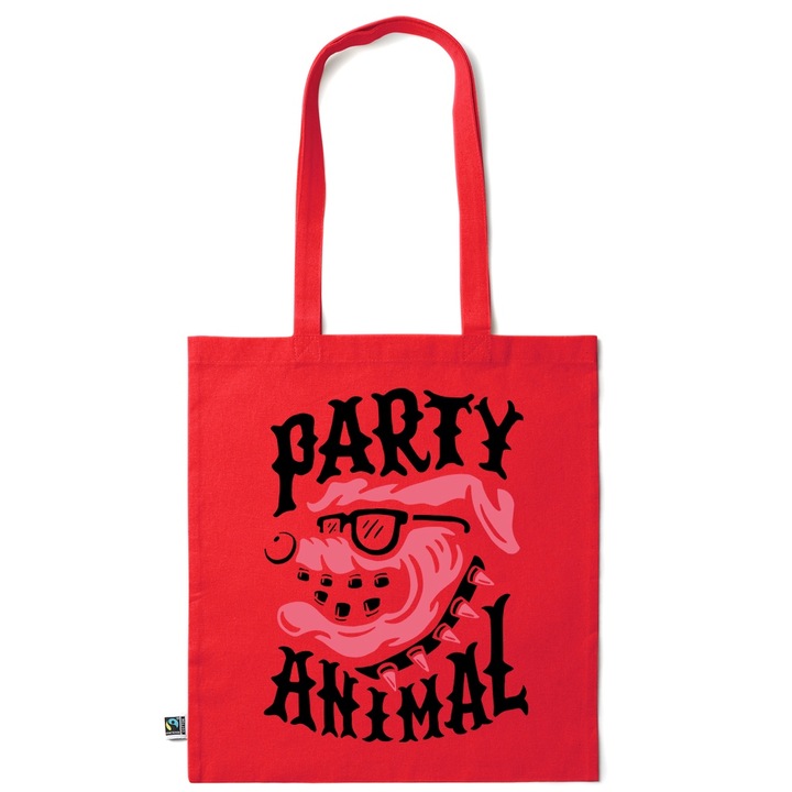 Go For It Shopper fazonú pamut táska mintával, Party Animal, 38×42cm, Piros grenadine, R-KI230