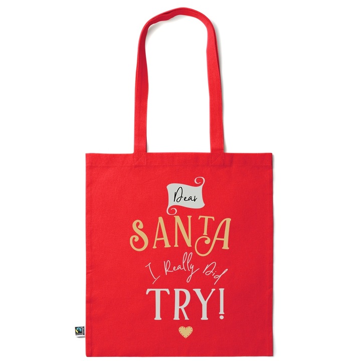 Go For It Shopper fazonú pamut táska mintával, Dear Santa, 38×42cm, Piros grenadine, R-KI273